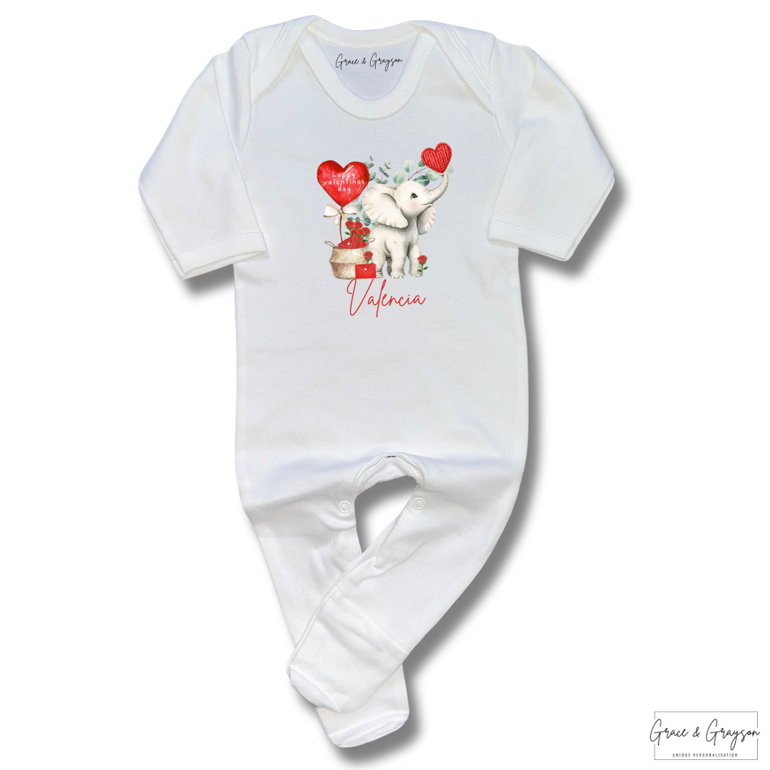 Personalised Little Love Elephant Valentine Baby Grow