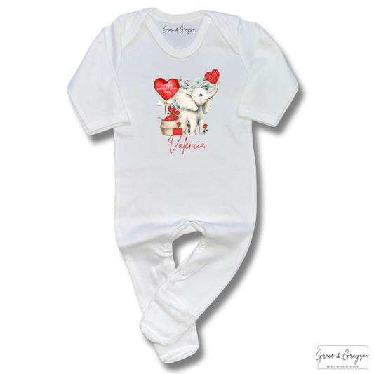 Personalised Little Love Elephant Valentine Baby Grow