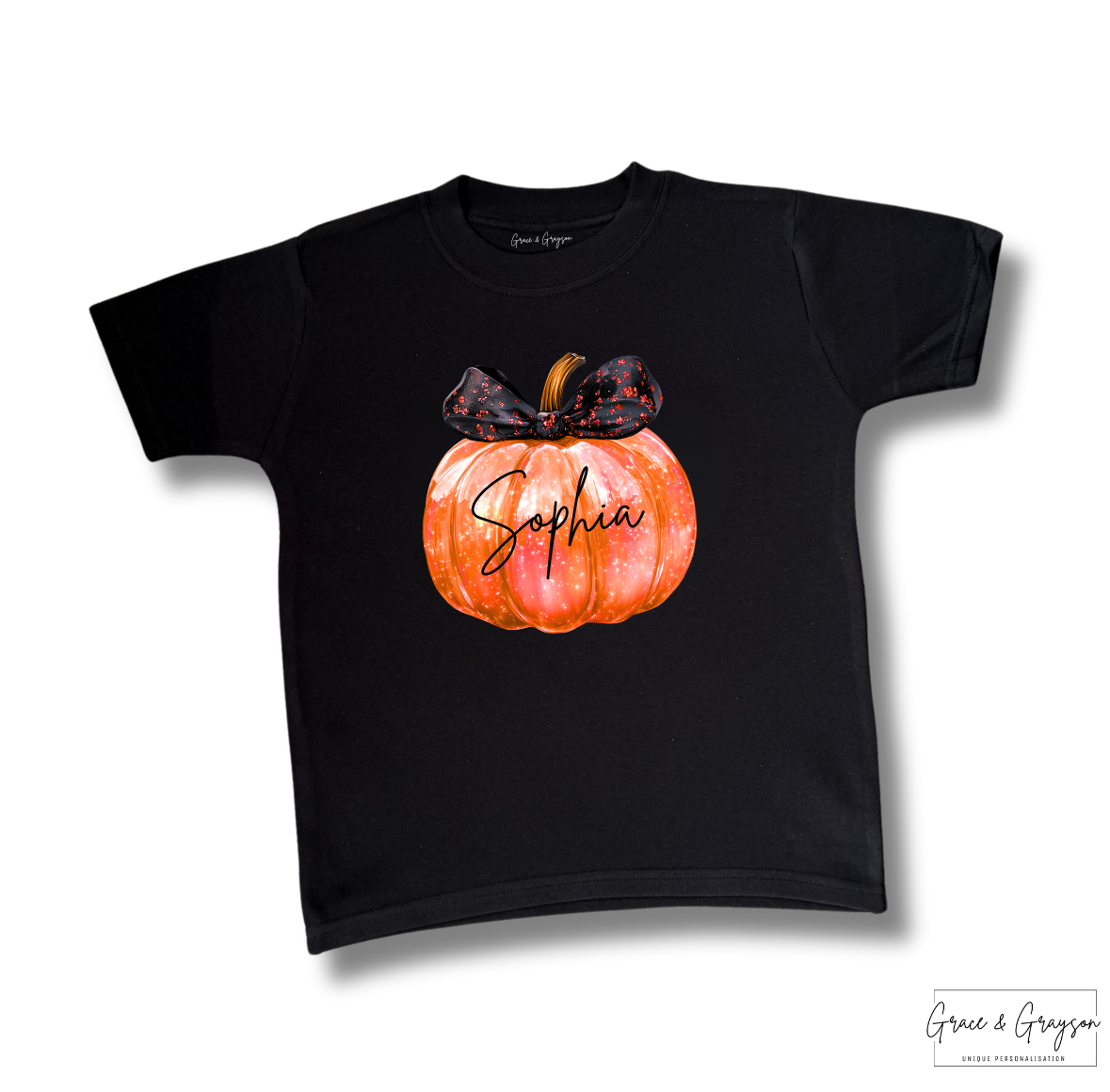 Mama & Mini Personalised Iridescent Orange Bow Pumpkin T-Shirt