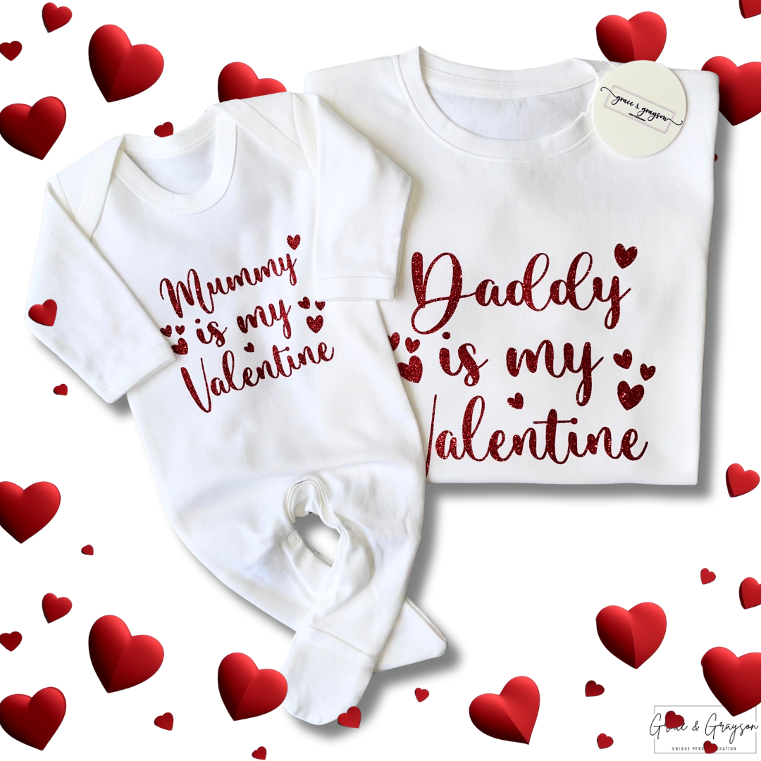 Personalised Matching Valentine T-Shirt & Baby Grow