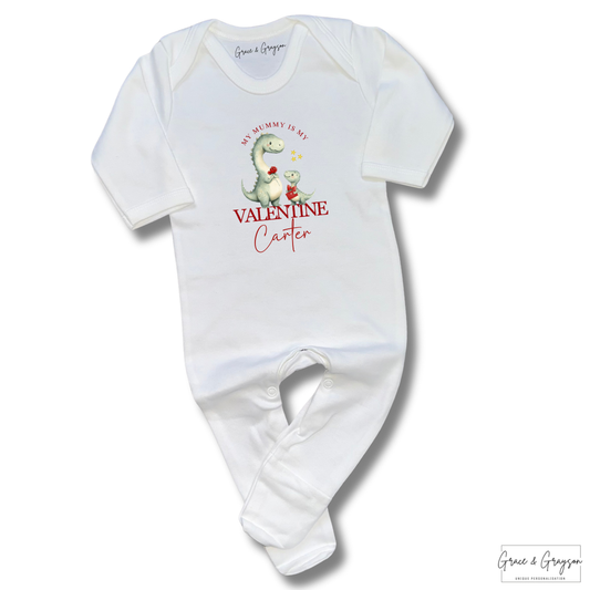 My Mummy Is My Valentine Personalised Dinosaur Baby Grow