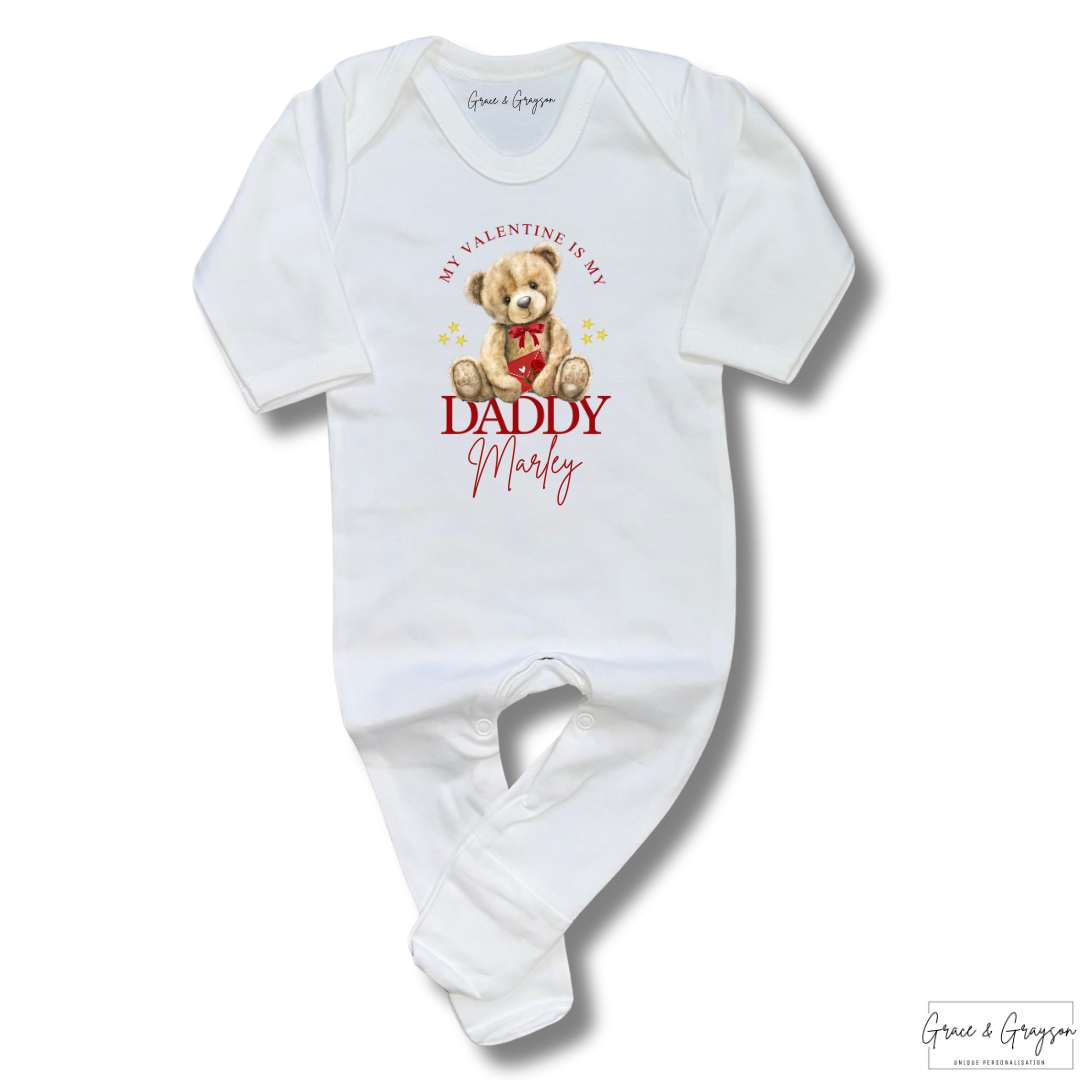 Personalised My Valentine Is My Daddy Bear Baby Grow