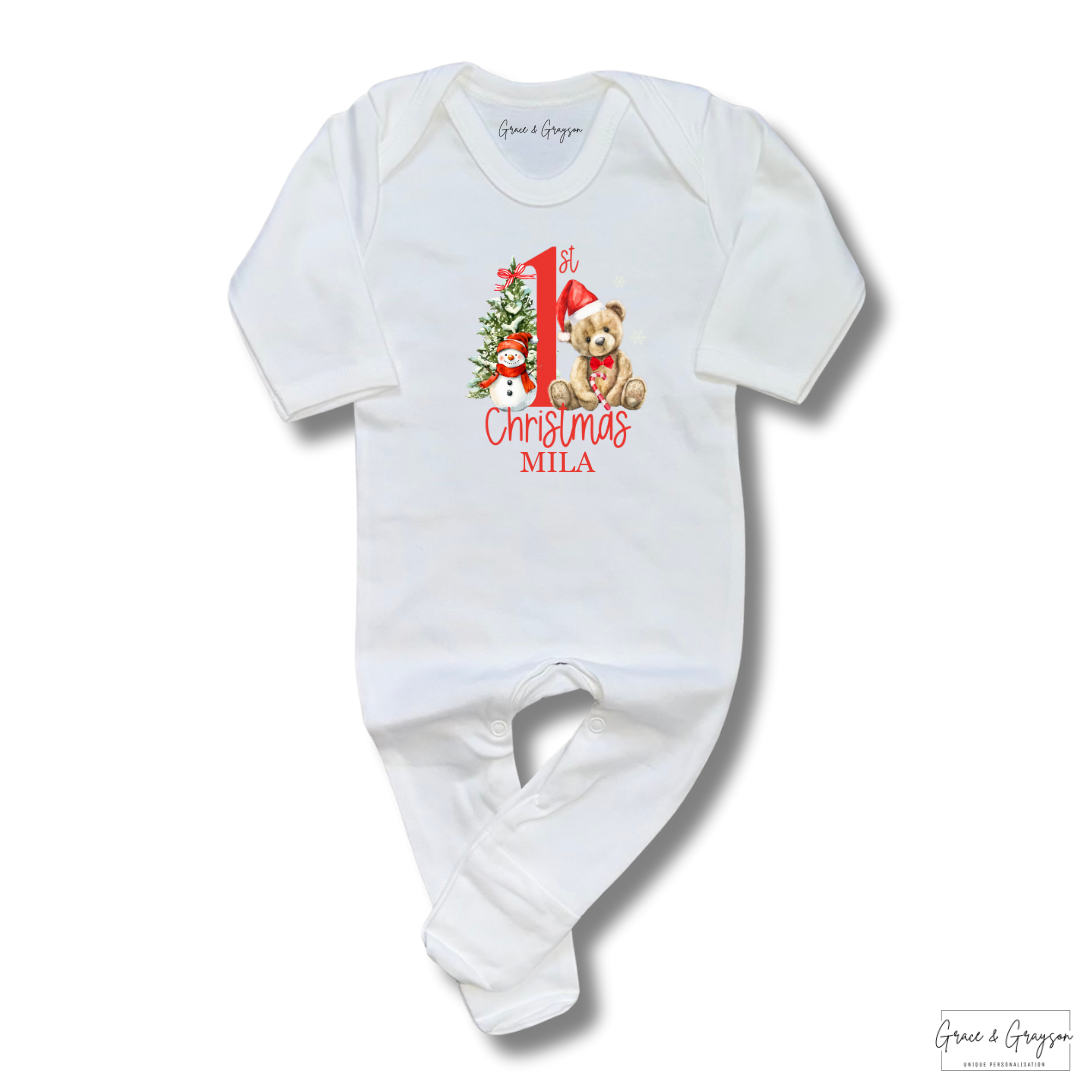 Persaonalised 1st Christmas Bear Baby Grow