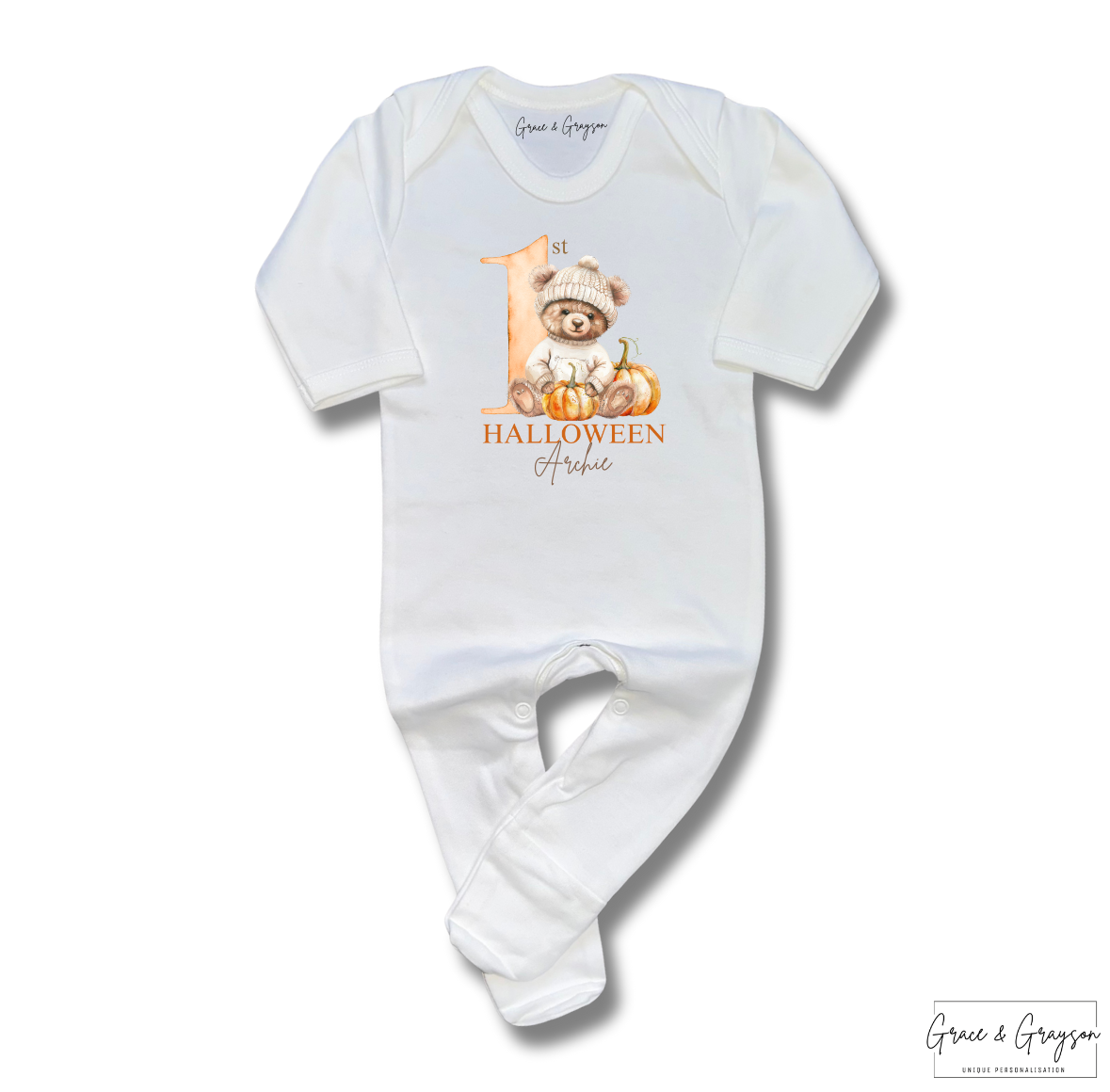 Personalised 1st Halloween Pumpkin Bear Baby grow