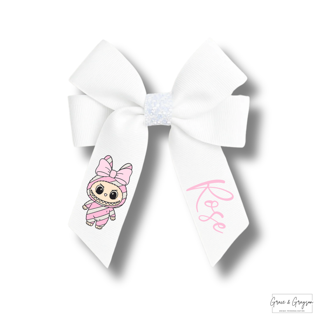 Personalised Christmas Candy Cane Pink Labubu Hair Bow