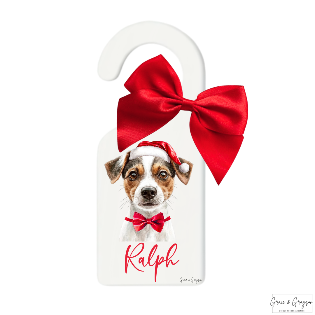 Personalised Christmas Dog White Door Hanger Sign