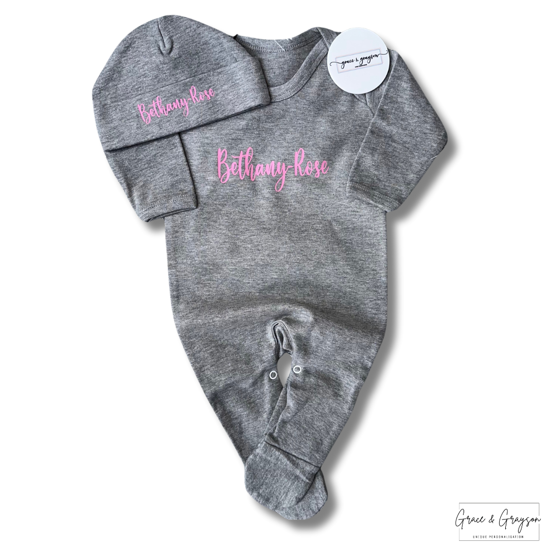 Personalised Grey Baby Grow Set