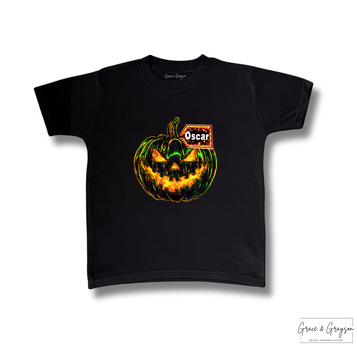 Personalised Halloween Iridescent Name Tag Pumpkin T-Shirta