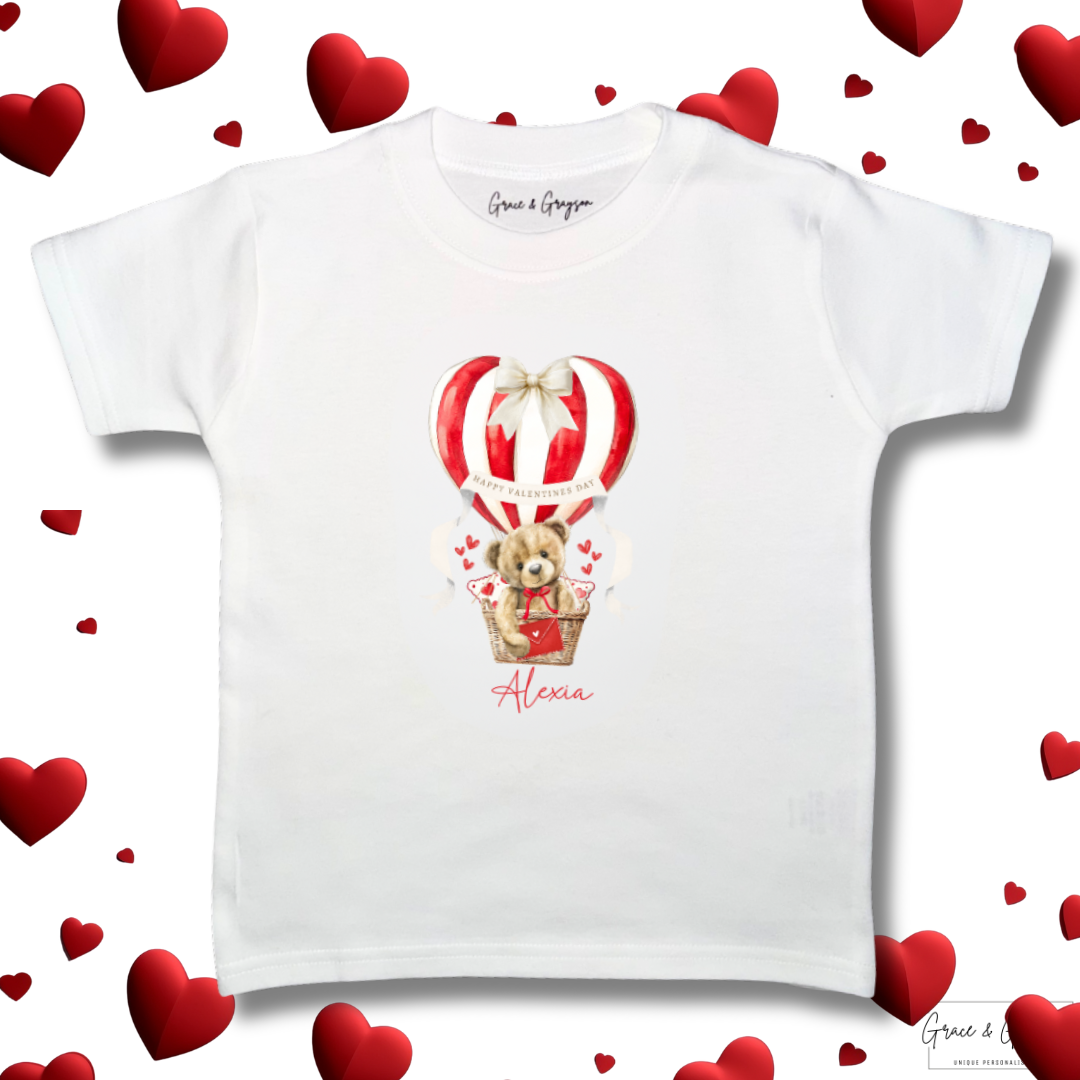 Personalised Happy Valentines Day Hot Air Balloon T-Shirt