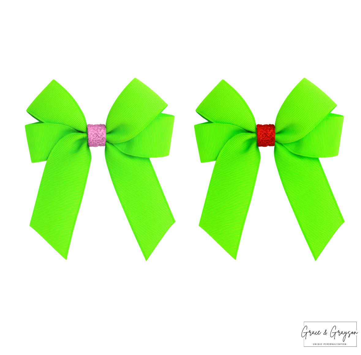 Personalised Lime Green Sparke 4"Hair Bow Clips