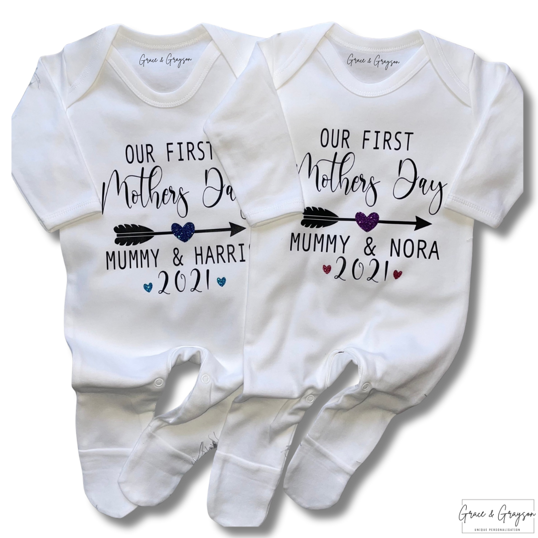 Personalised Our First Mother's Day Arrow Baby Grow