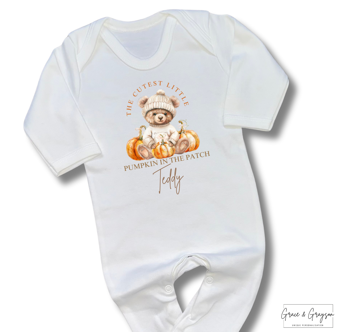 Personalised The Cutest Little pumpkin In The Patch White Baby grow