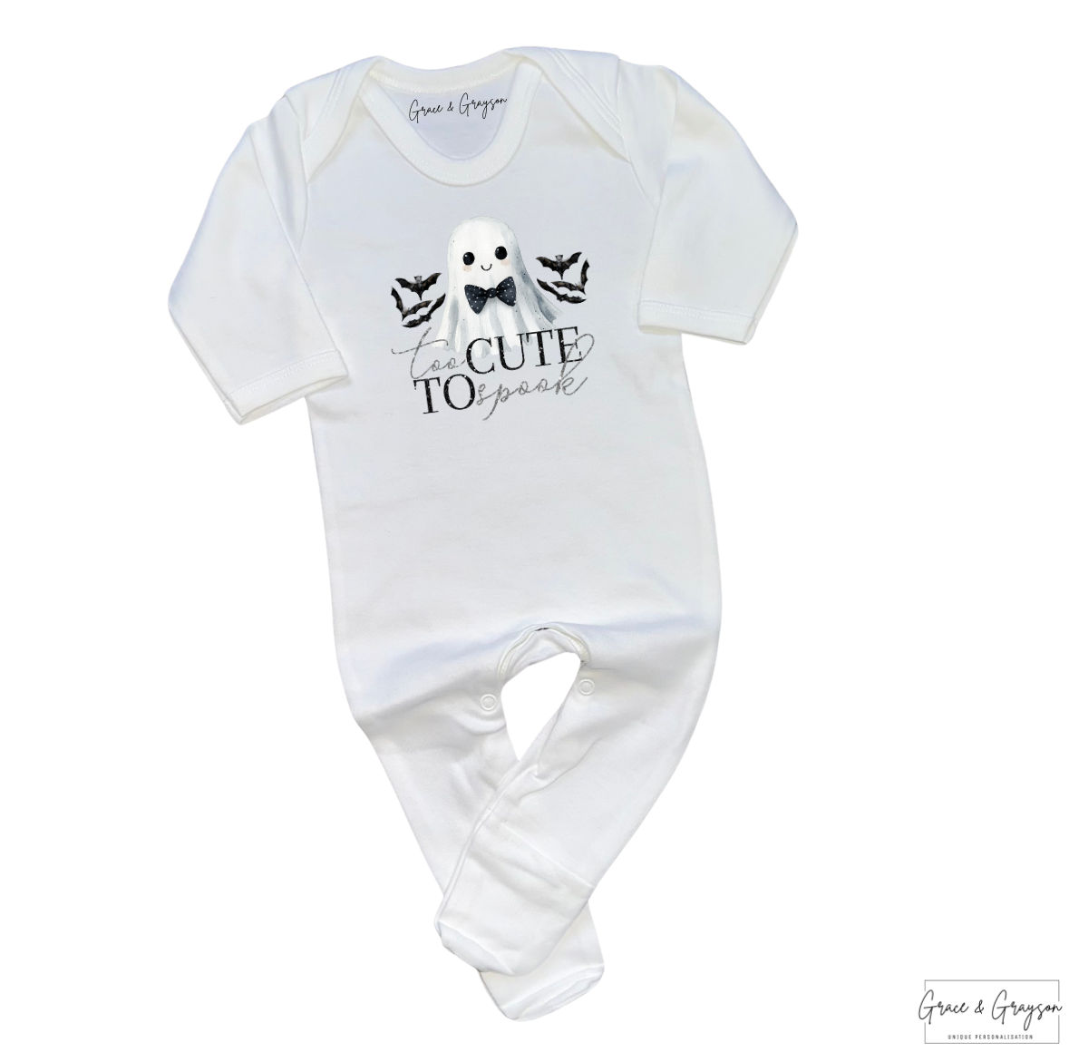 Personalised Too Cute To Spook Baby grow