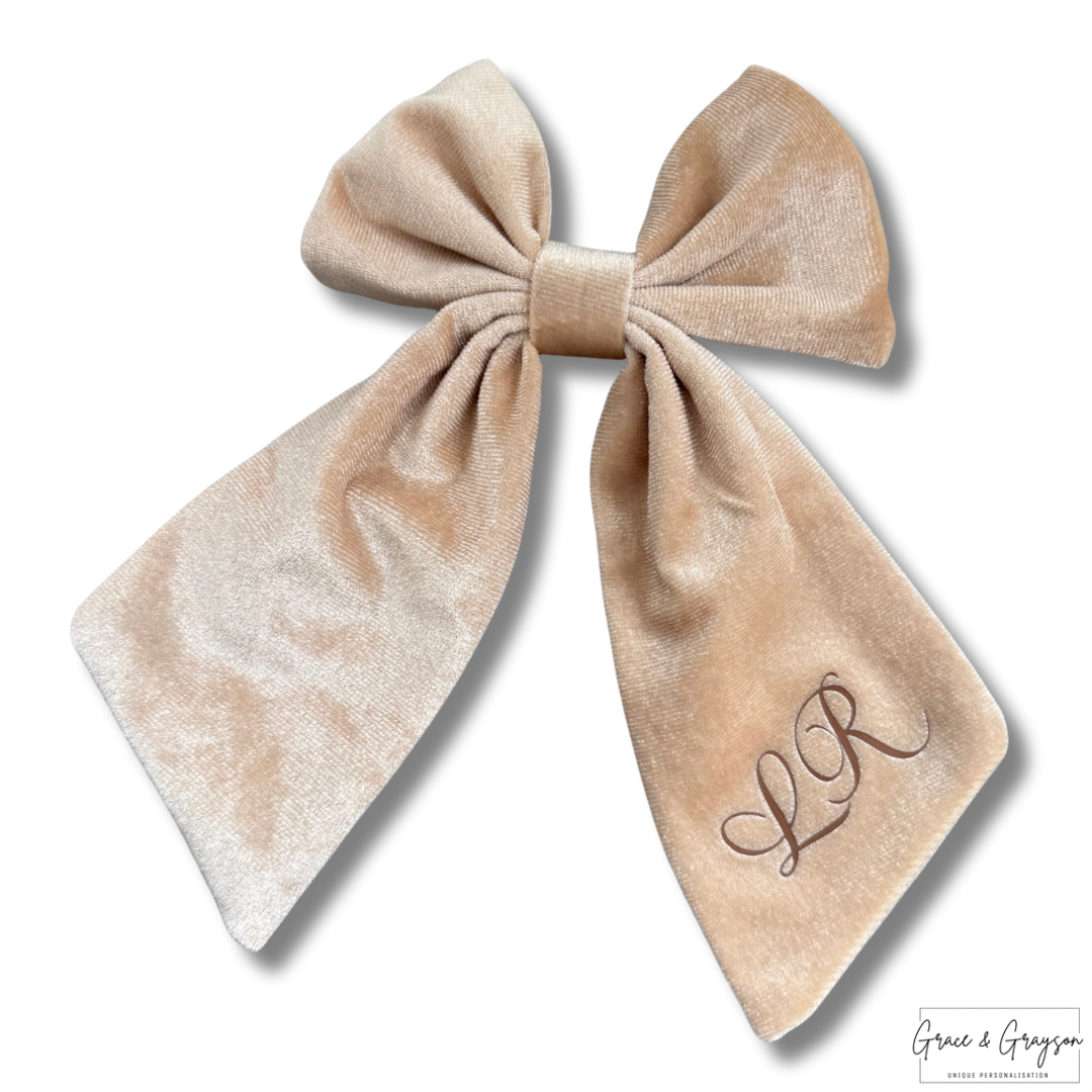 Personalised Velvet Fancy Initials Hair Bow