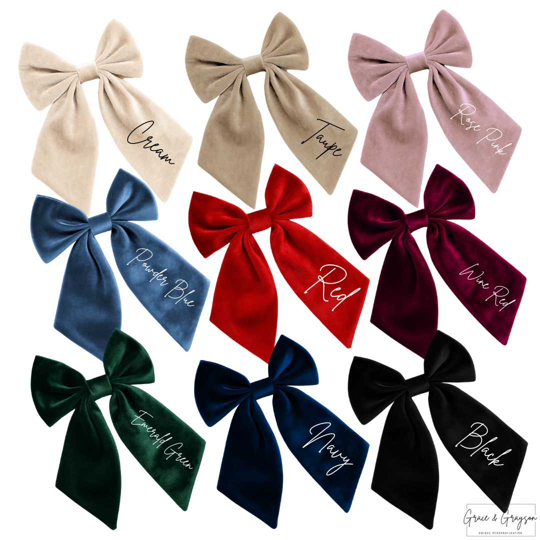 Personalised Velvet Fancy Initials Hair Bow Colours