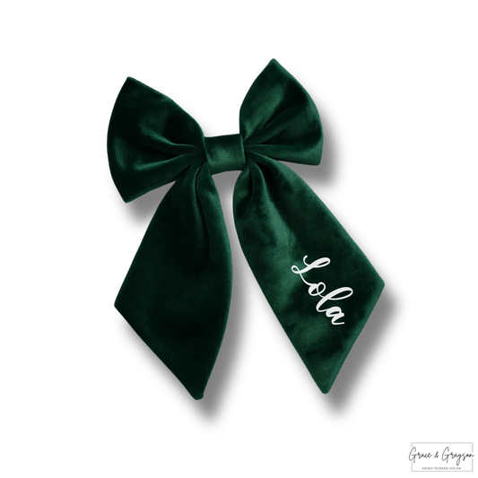Emerald Green Personalised XL Velvet Hair Bow