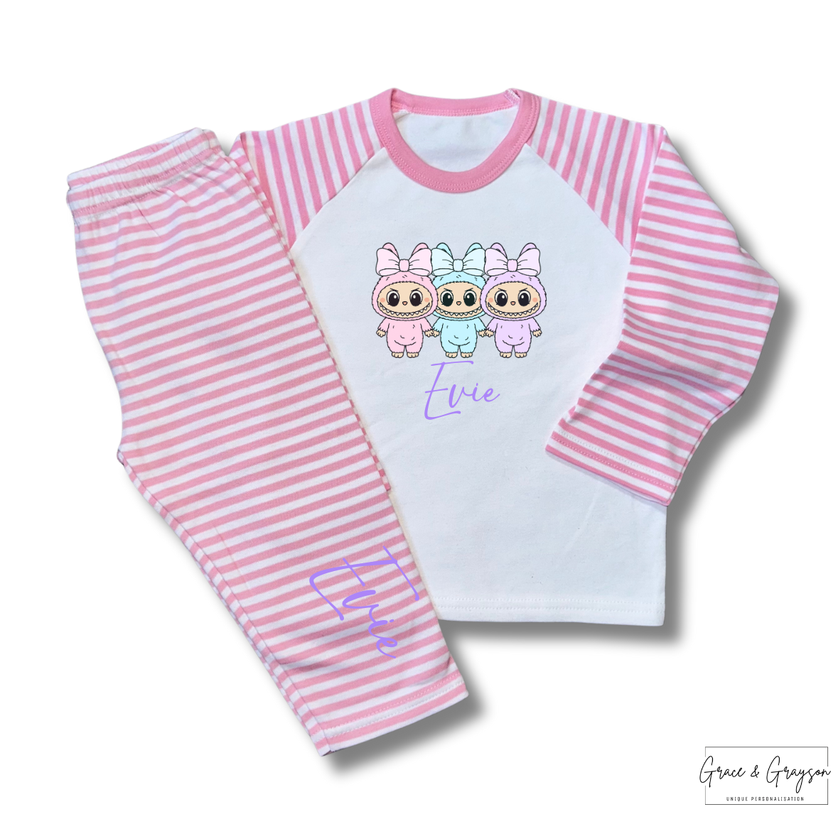Personalised Pastel Labubu Bow Pyjamas
