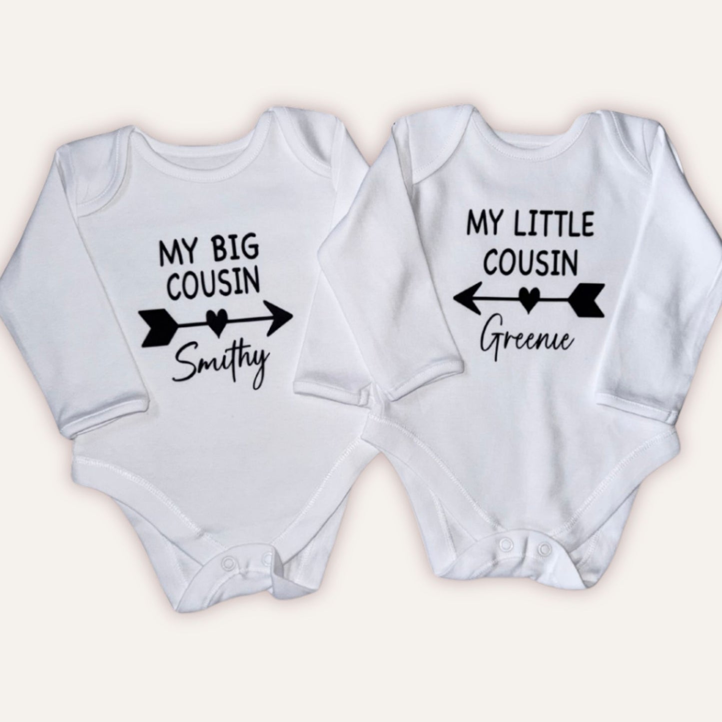 Personalised big cousin and little cousin matching vests for babies – Grace & Grayson