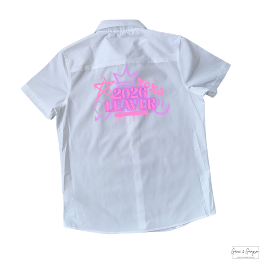 Pink and purple Graffiti Leavers 26: "Pink an purple Leavers Graffiti 2026 Shirt - Personalised signature t-shirt for school leavers"