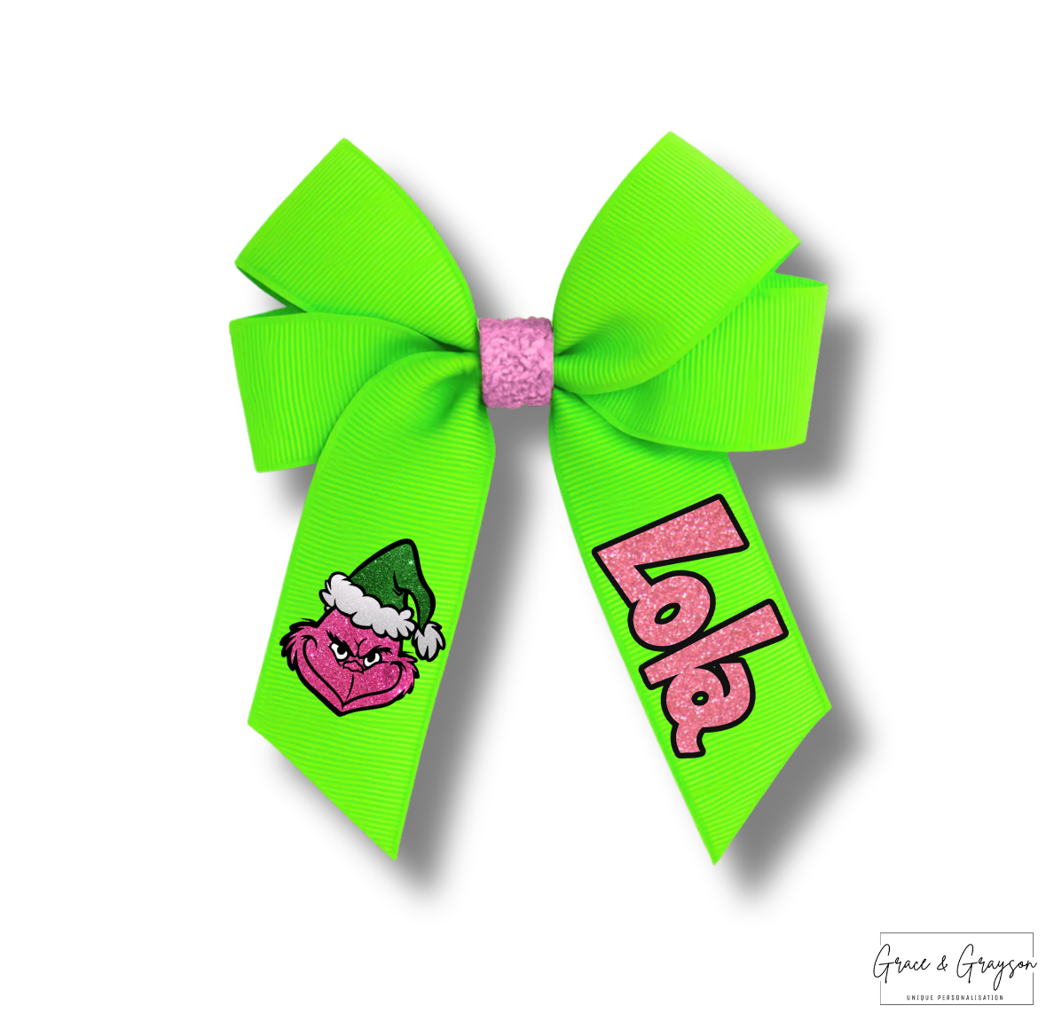 Red And Pink Grinch Sparkle Hair Bow