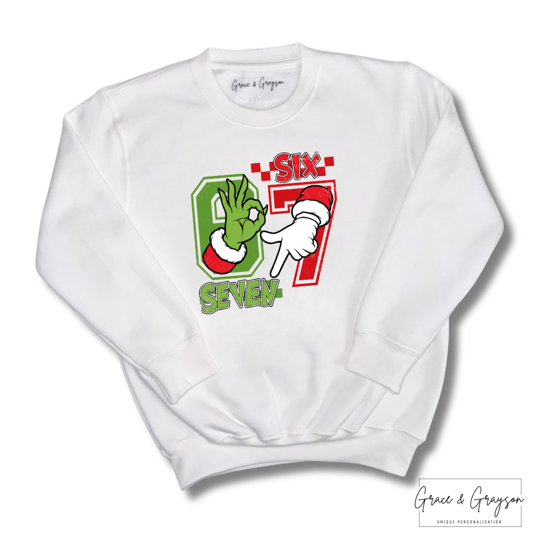Personalised Six Seven Christmas White Sweatshirt 67
