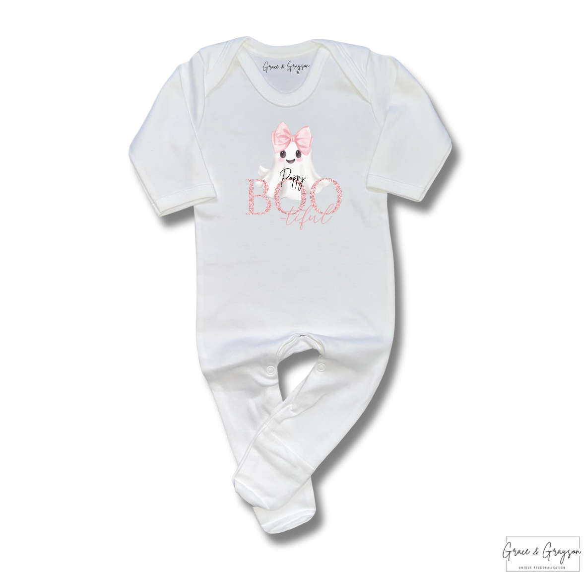 Personalised Halloween Pink Bootiful Baby Grow
