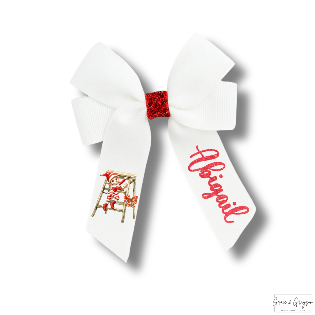 Personalised Christmas Elf Glitter Hair Bow
