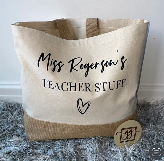 Personalised Teacher Stuff Jute Bag