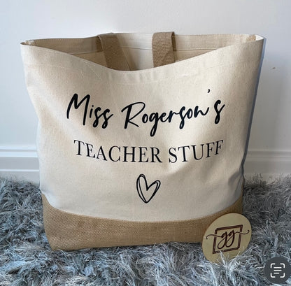 Personalised Teacher Stuff Jute Bag