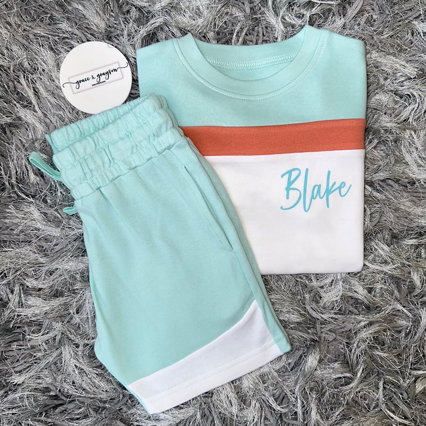 Turquoise Blue & White Mix Shorts & T-Shirt Set
