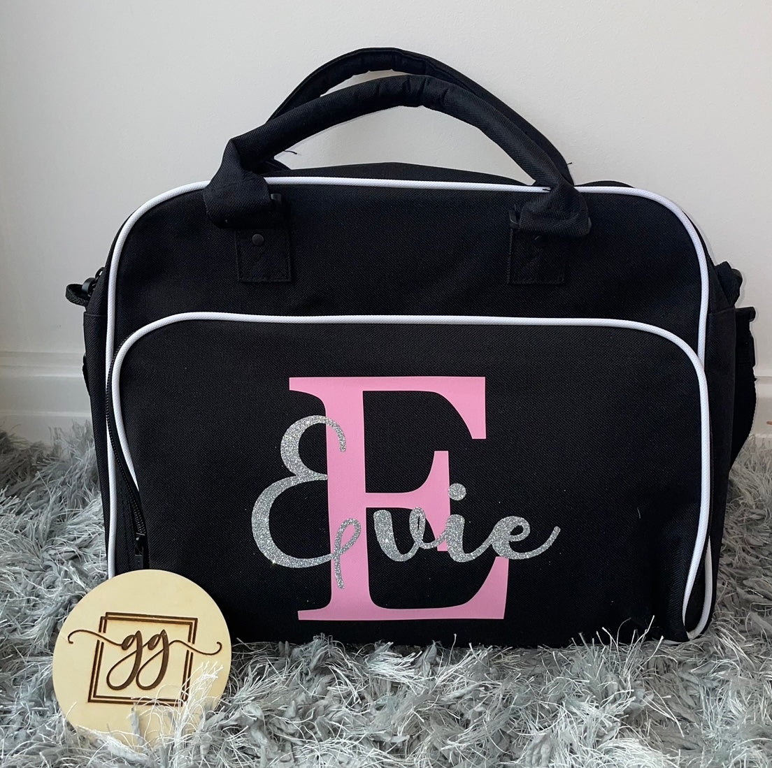 "Custom name and initial dance bag for kids ballet and dance classes"
