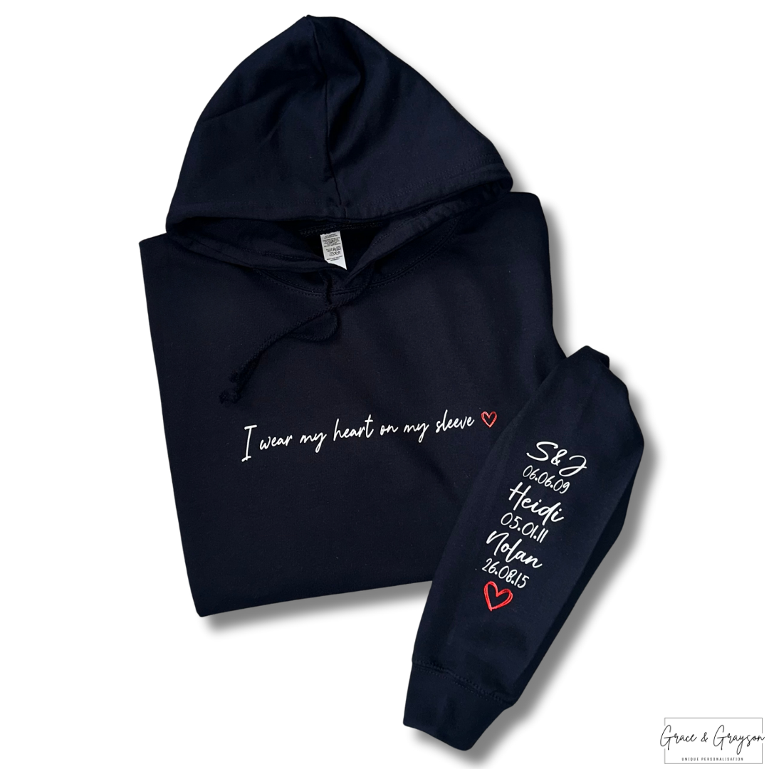 Adults Personalised Navy I Wear My Heart On My Sleeve Sweatshirt