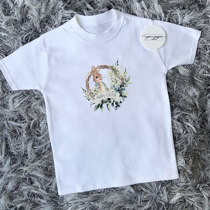 Personalised Sage Green Rabbit Happy Easter T-shirt