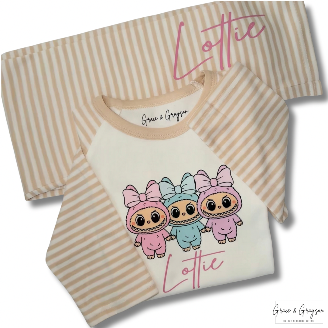 Girls Personalised Labubu Bow Trio Pyjamas