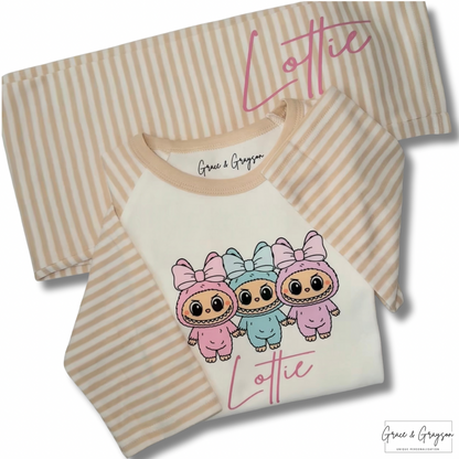 Girls Personalised Labubu Bow Trio Pyjamas