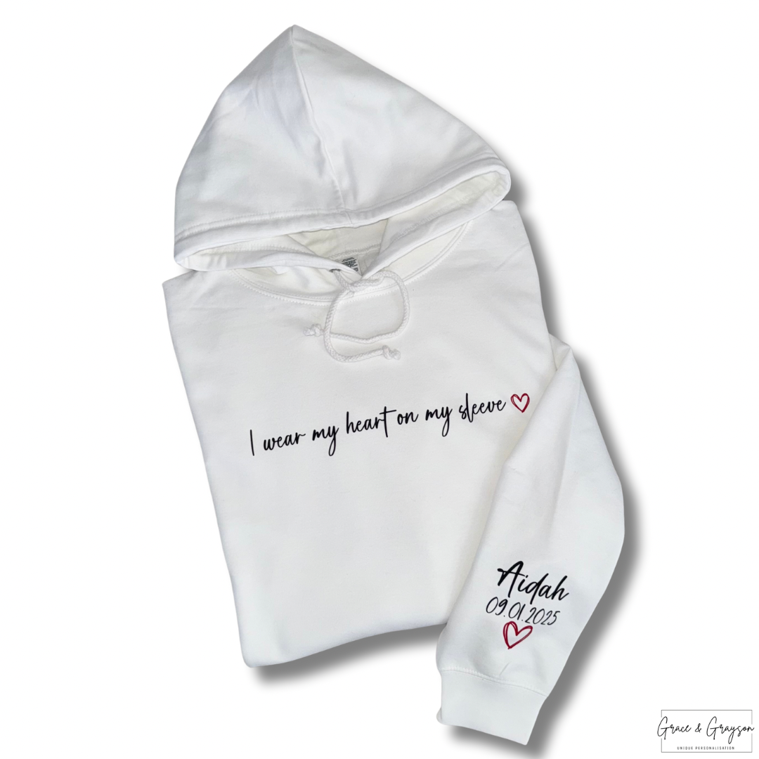Adults Personalised I Wear My Heart On My Sleeve Hoodie