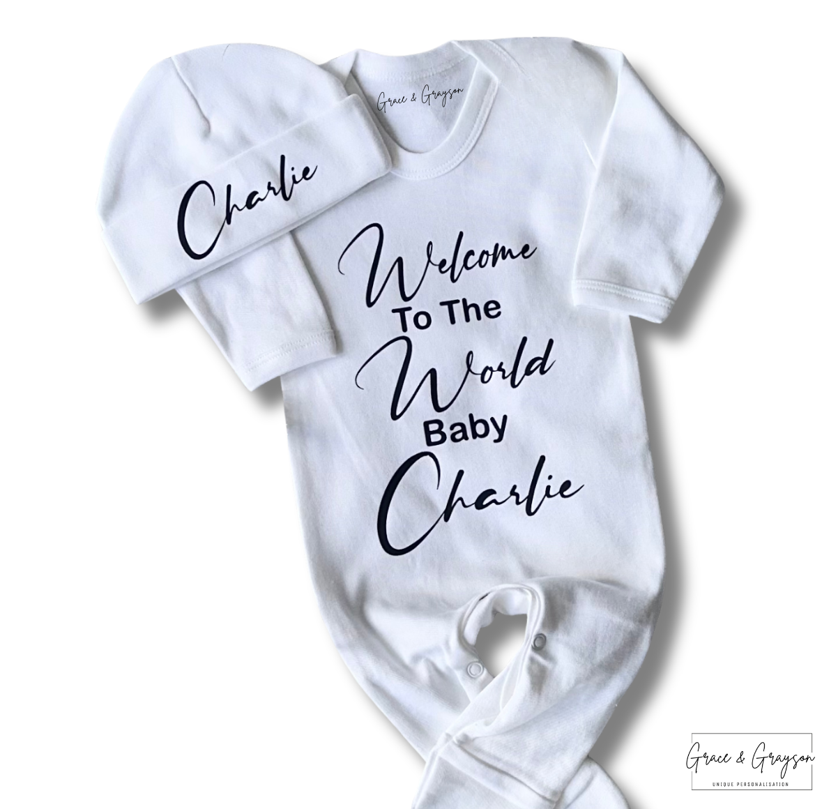 Personalised Welcome To The World Baby Grow Set