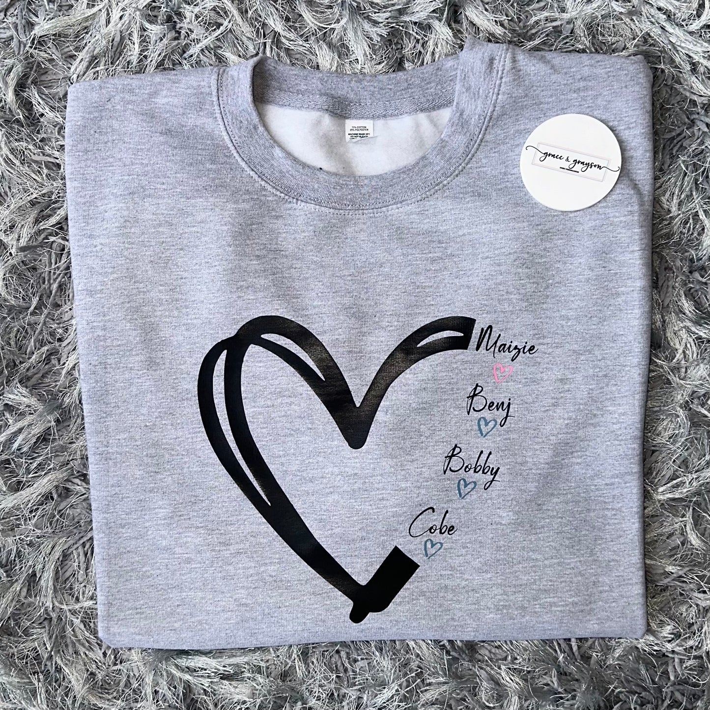 Personalised Adults Family Heart Sweatshirt
