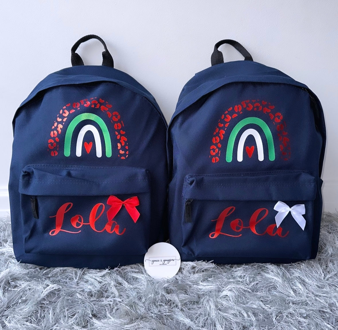 Kids Personalised Rainbow Bow Bigger Backpack