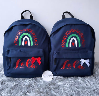 Older Kids Personalised Rainbow Bow Backpack