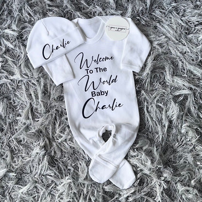 Welcome To The World Baby Grow Set