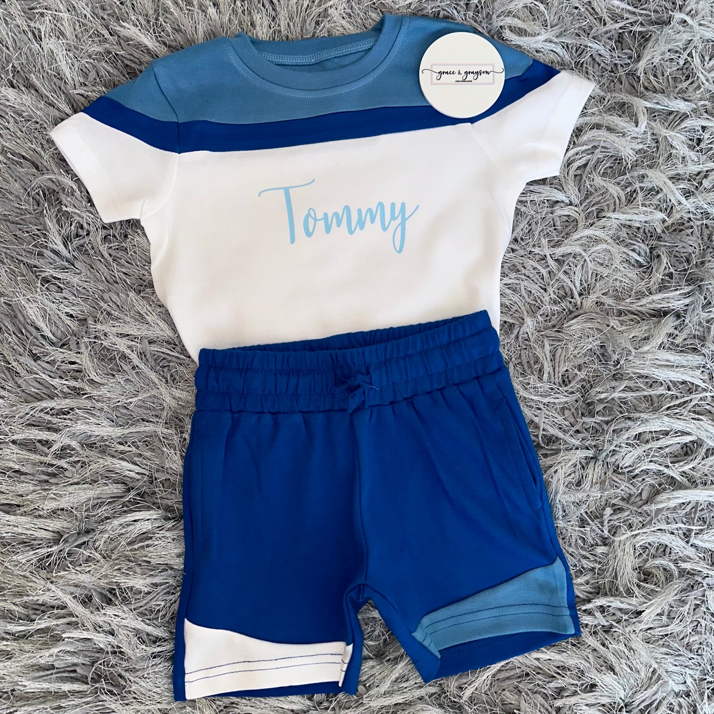 Blue Mix Shorts & T-Shirt Set