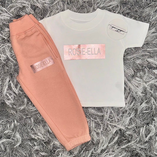 Personalised Dusty Pink Name Bar T-Shirt & Joggers