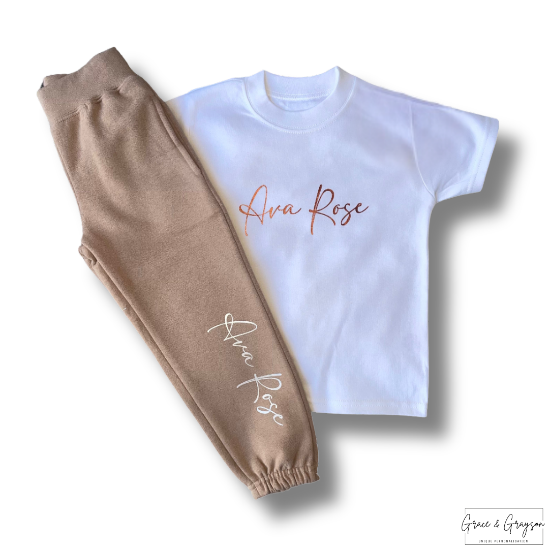 Personalised Warm Taupe T-Shirt & Joggers