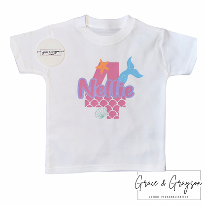 Personalised Mermaid Birthday Number T-Shirt