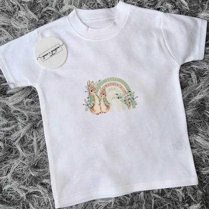 Personalised Sage Green Peter Rabbit Rainbow Happy Mother's Day T-Shirt