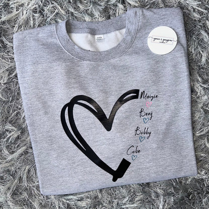 Personalised Adults Family Heart Sweatshirt