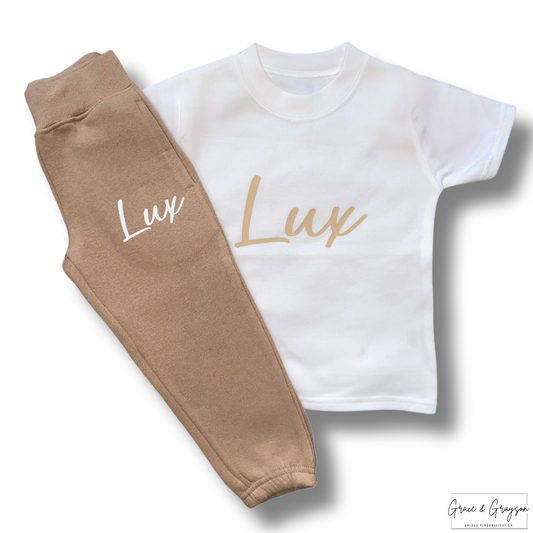 Personalised Warm Taupe T-Shirt & Joggers