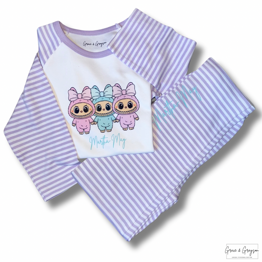 Girls Personalised Labubu Bow Trio Pyjamas