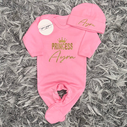 Personalised Princess Baby Grow Set